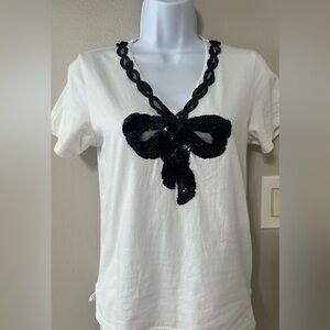 Marc Jacobs Sequin Bow T-Shirt White XS | Black Sequin Detail EUC